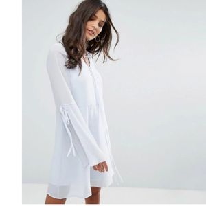 Vero Moda mini tea dress with plisse bell sleeves